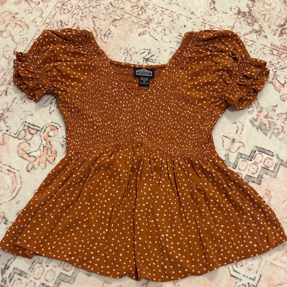 Angie Rust Polka Dot Blouse